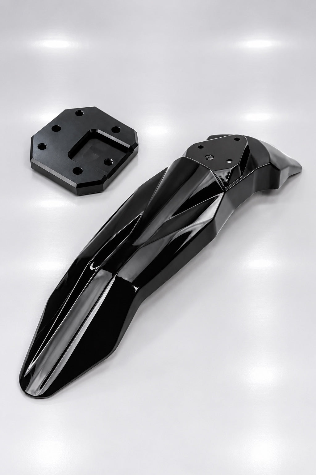 Gloss black front fender and mounting adapter